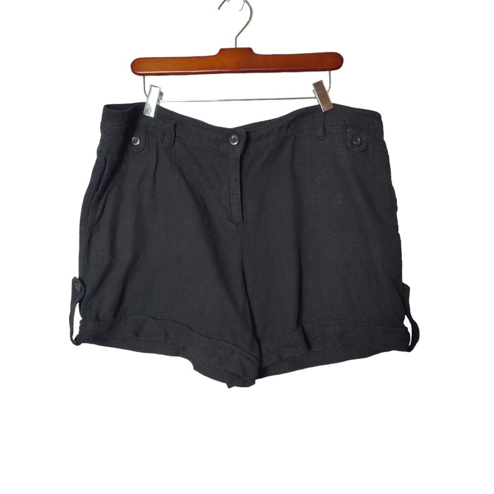 AB Studio Women's Sz 16 Black Linen Blend Shorts Roll Cuff Lightweight